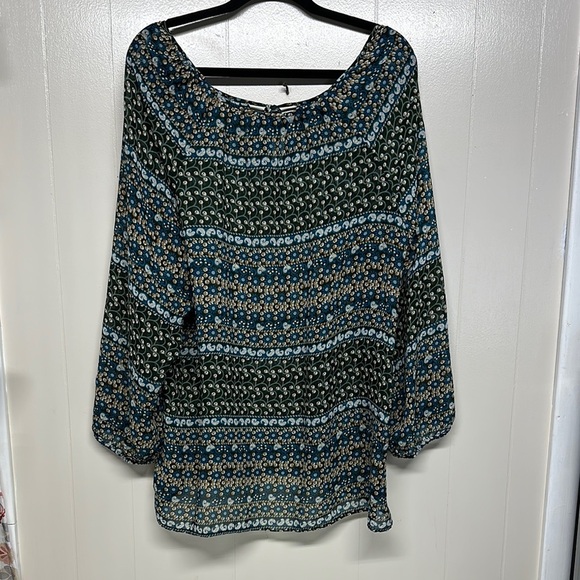 Faded Glory Black and Blue Long Sleeve Semi Sheer Blouse - Picture 6 of 10